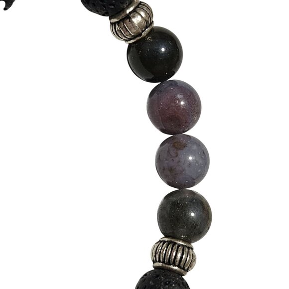 Elegant Black Lava Stone Beaded Stretch BraceletNatural Gemstone Fashion Jewelry - Picture 3 of 4